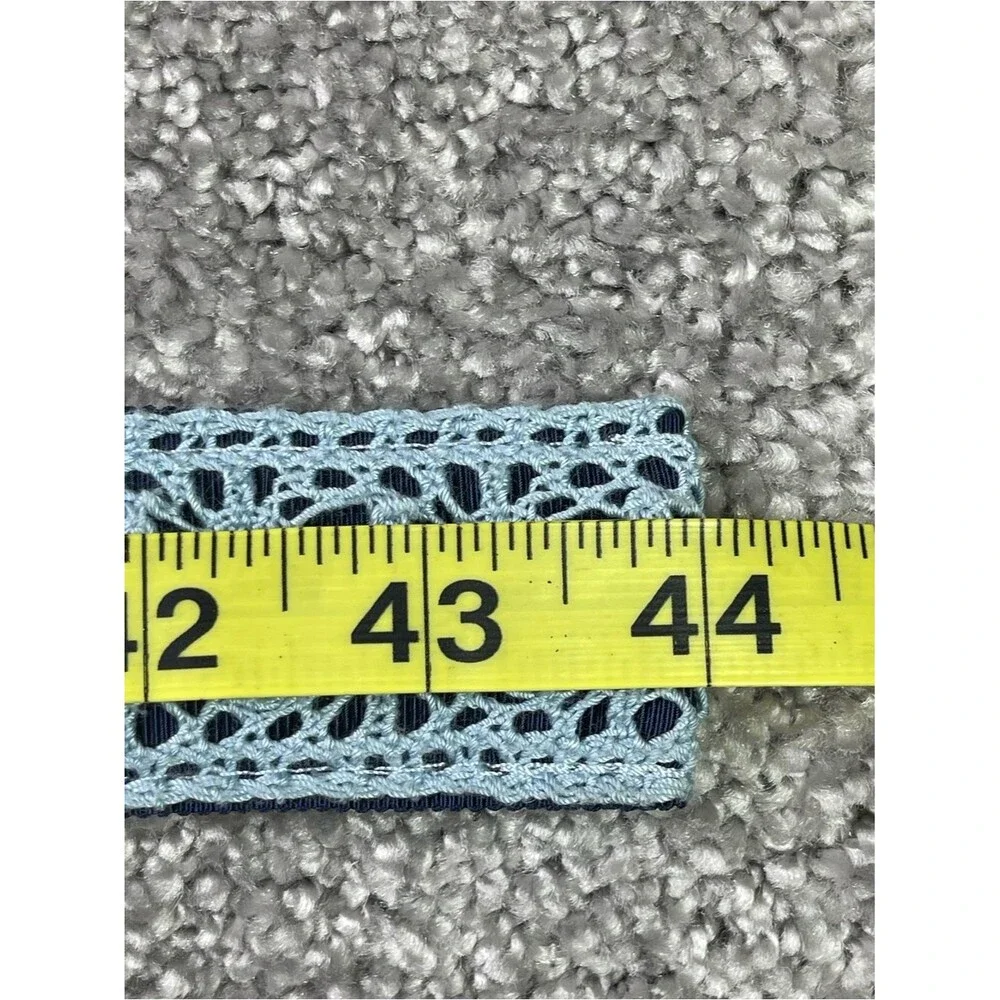 Talbots Lace Overlay D-Ring Belt Light Blue Navy Adjustable Size Large 44 In